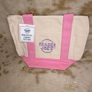 Trader Joe’s Mini Pastel Canvas Tote Bag Pink Limited Edition Embroidered NEW